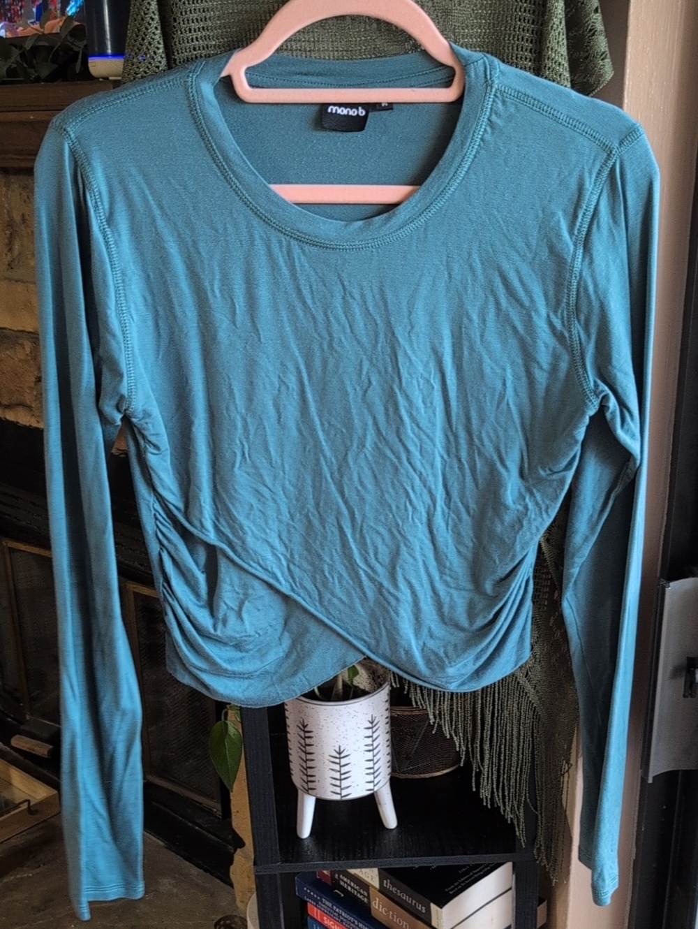 Mono B Teal Long-Sleeve Twist Front Top